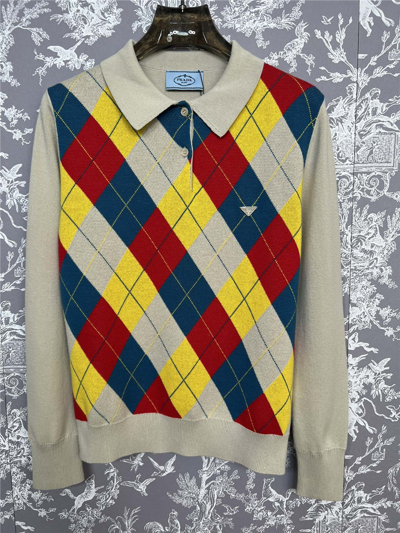 Pra*a argyle knit wool polo shirt