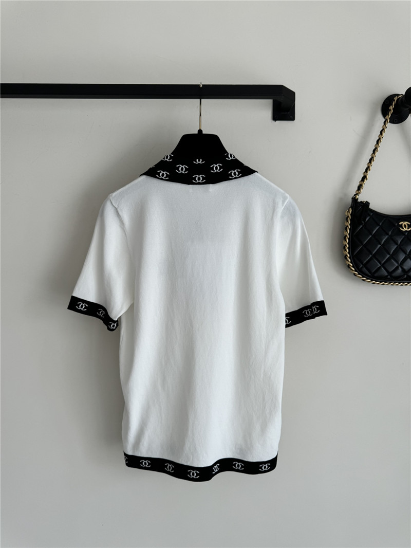 Ch**el contrast color lapel knitted short sleeves replica clothes