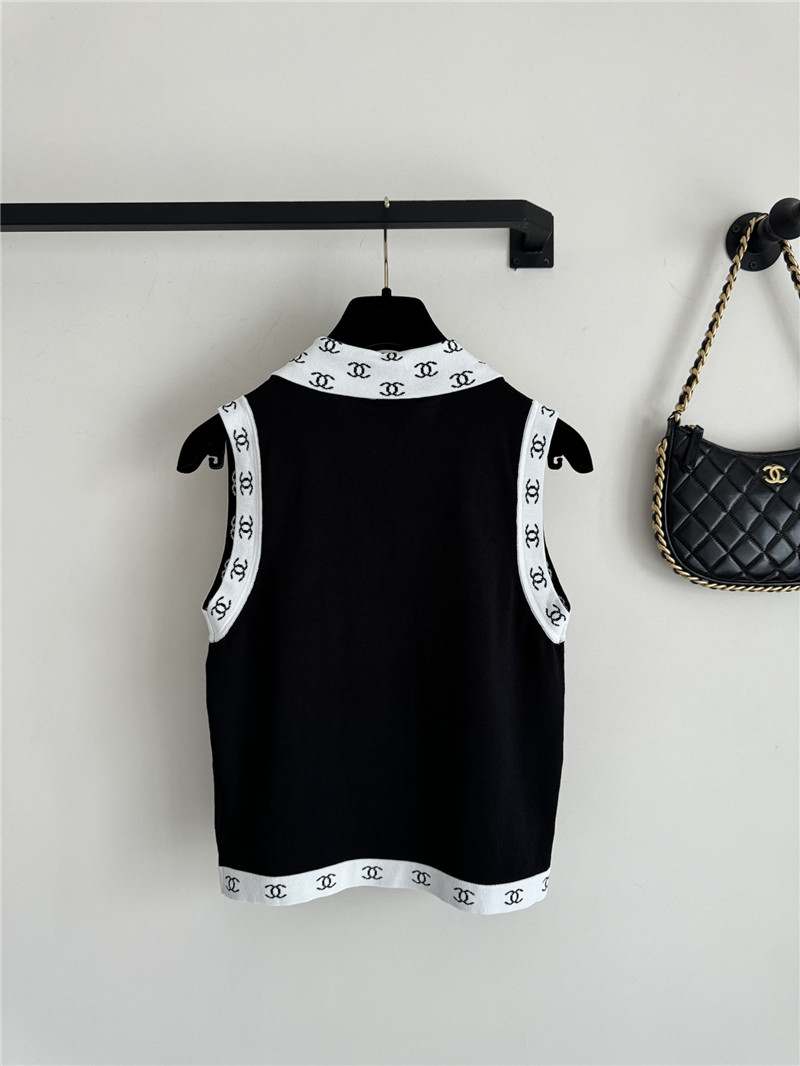 Ch**el contrast color lapel knitted vest replicas clothes
