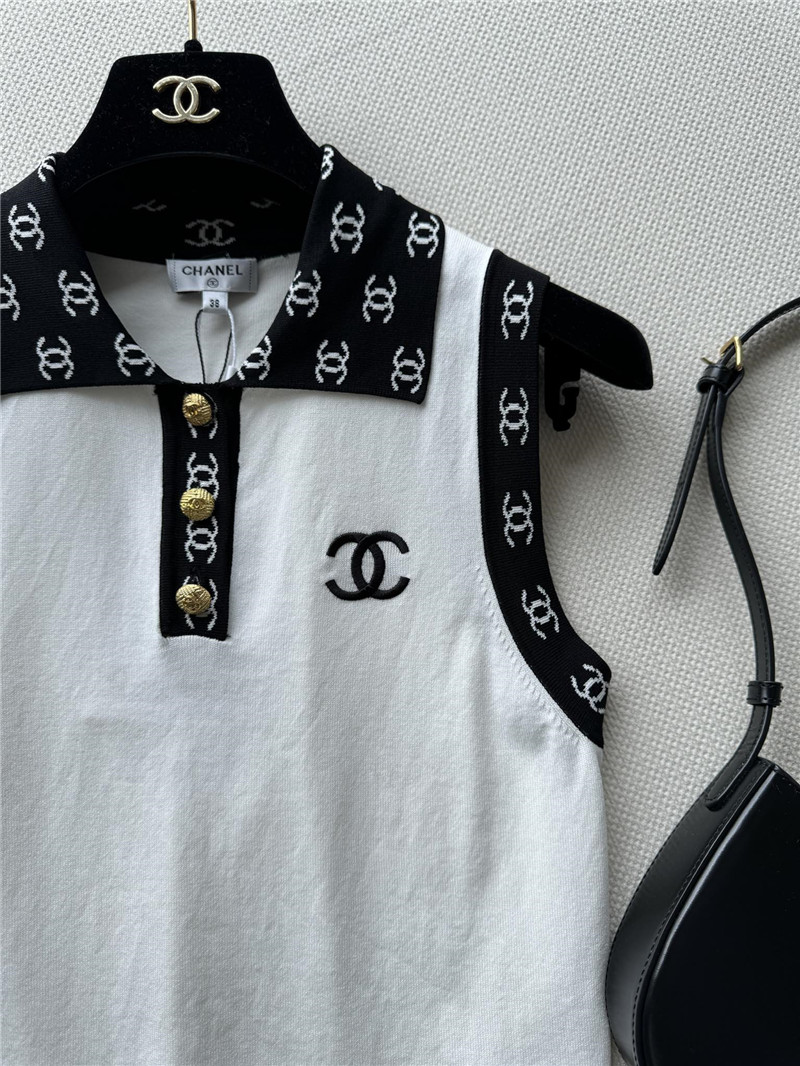 Ch**el contrast color lapel knitted vest replicas clothes