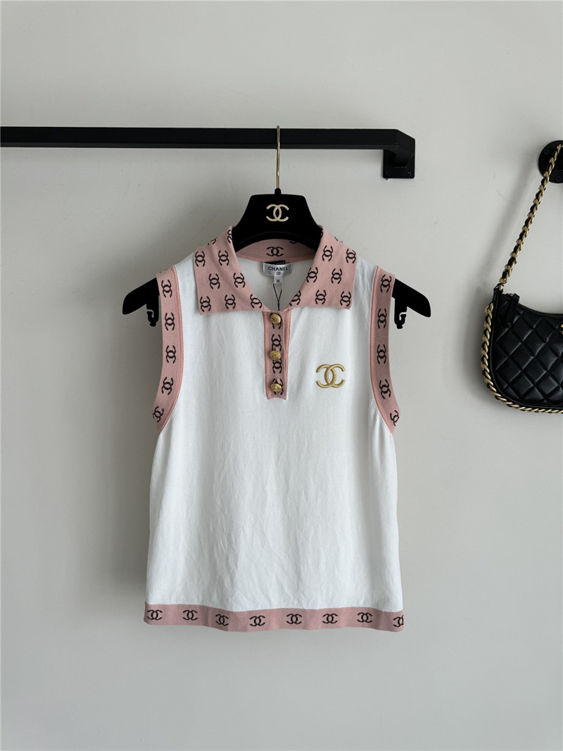 Ch**el contrast color lapel knitted vest replicas clothes