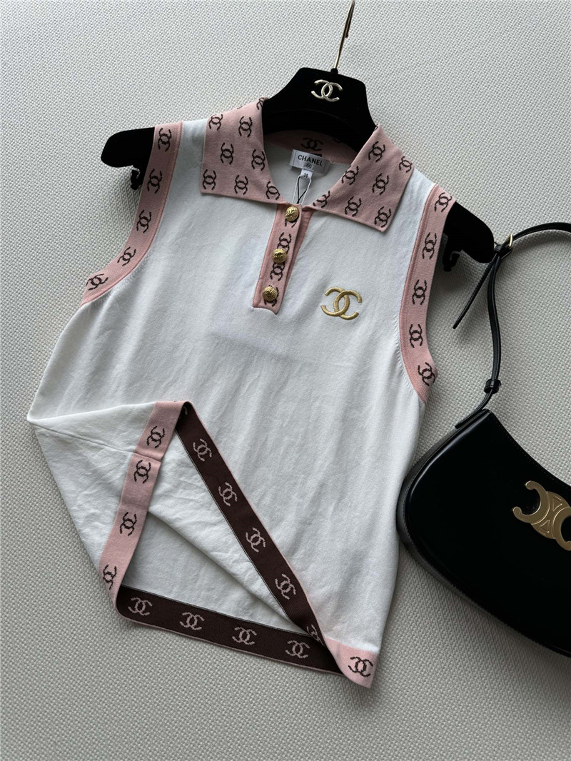 Ch**el contrast color lapel knitted vest replicas clothes