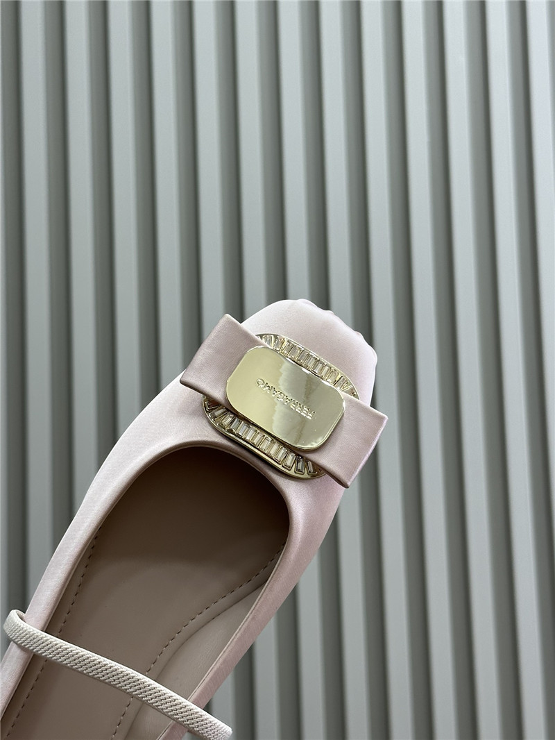 Ferragamo Beige Velvet Ballet Flats