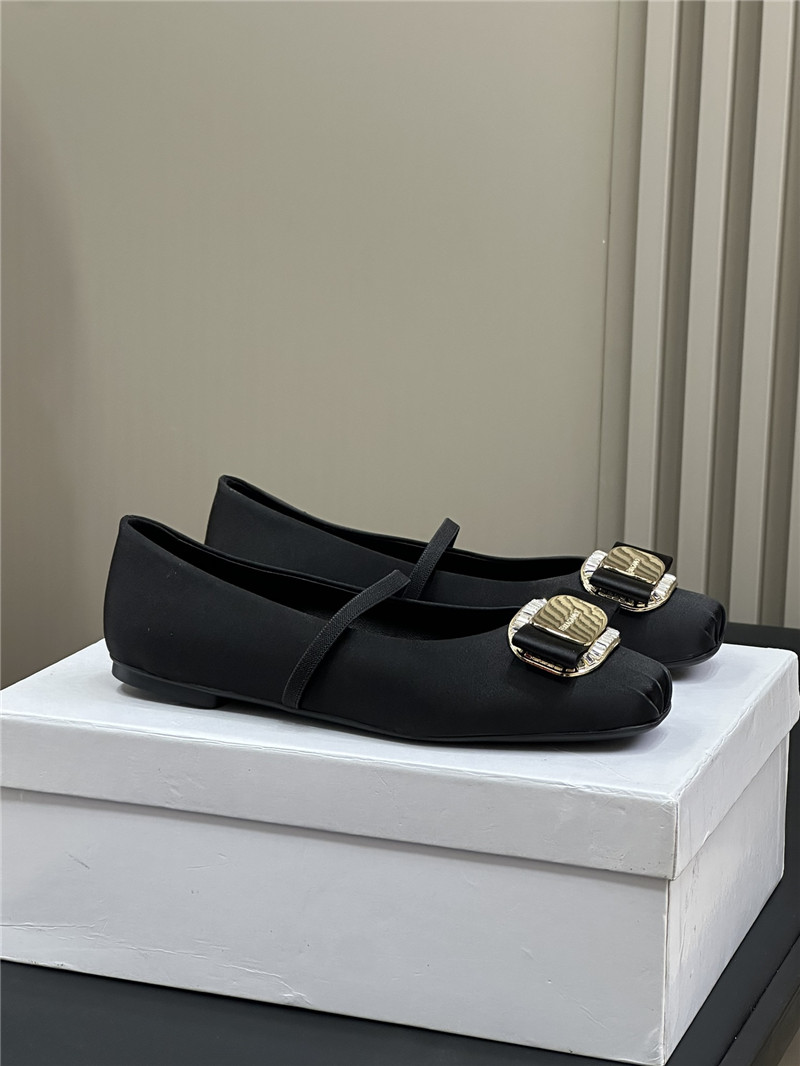 Ferragamo Black Velvet Ballet Flats