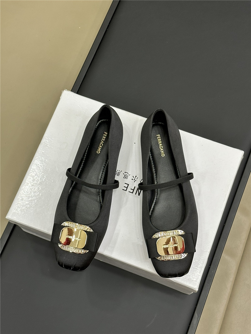 Ferragamo Black Velvet Ballet Flats