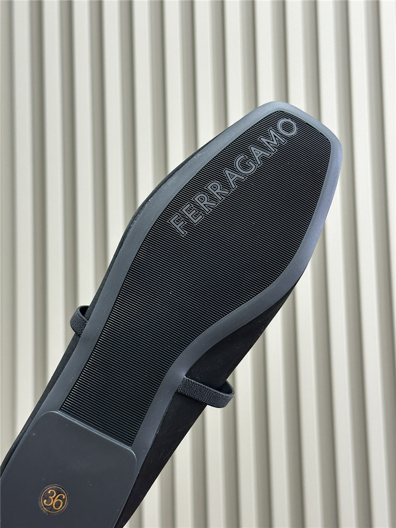 Ferragamo Black Velvet Ballet Flats