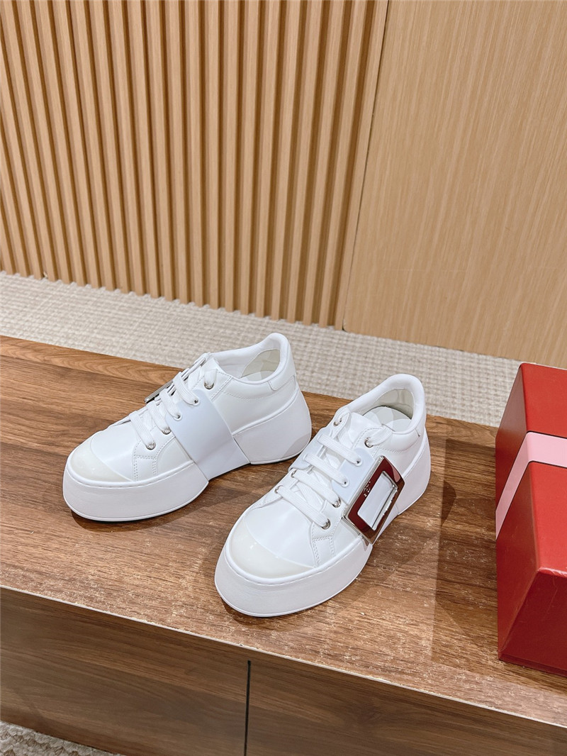 Roger Vivier Viv Skate Leather Sneakers in White