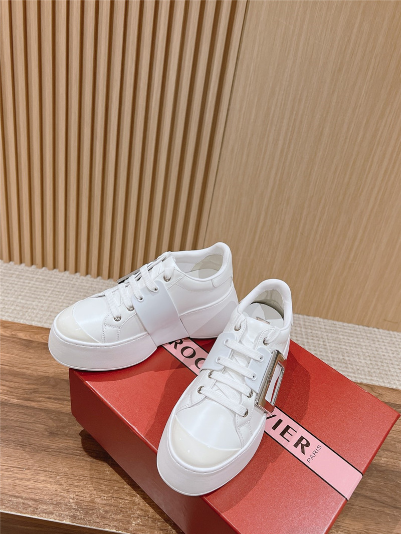 Roger Vivier Viv Skate Leather Sneakers in White