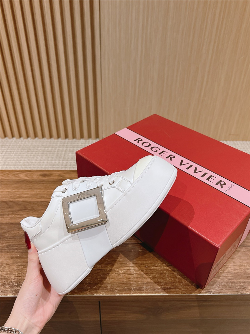 Roger Vivier Viv Skate Leather Sneakers in White