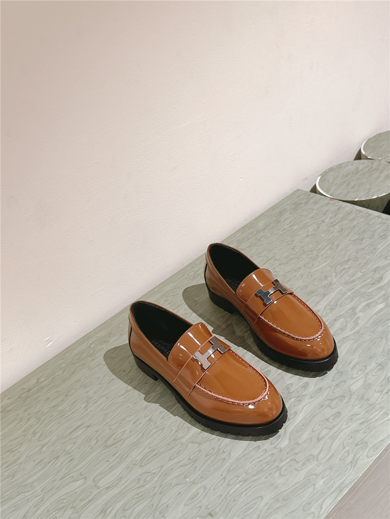 Hermes Patent Leather H Buckle Loafers for Women