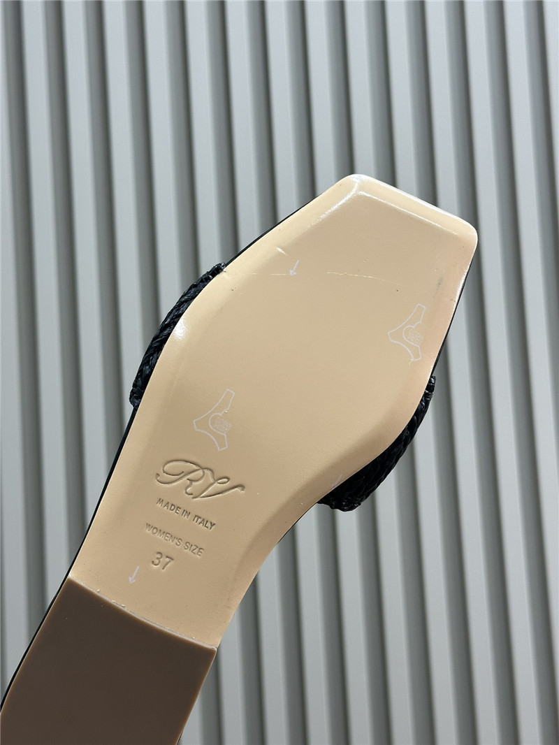 Roger Vivier Buckle Raffia Flat Slides  Black