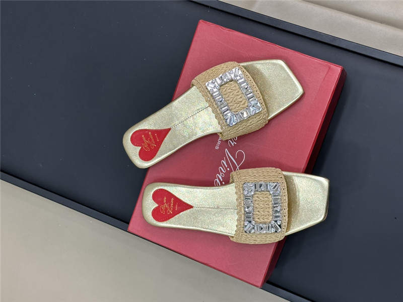 Roger Vivier Buckle-Detail Raffia Slides