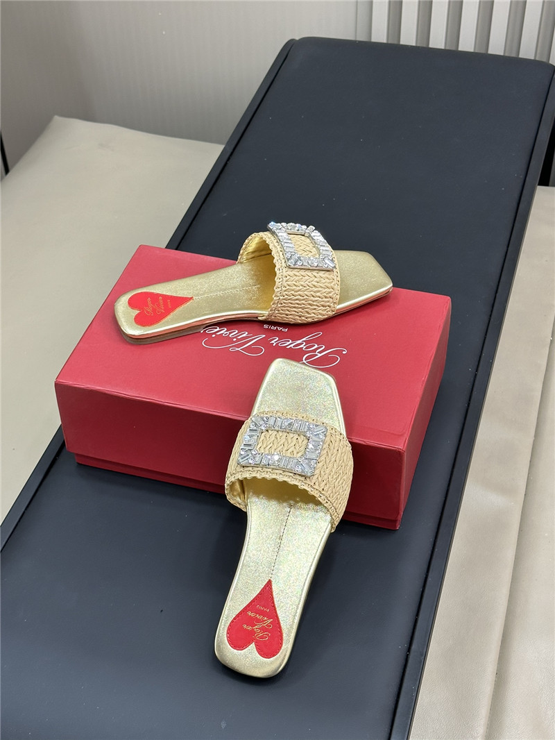 Roger Vivier Buckle-Detail Raffia Slides