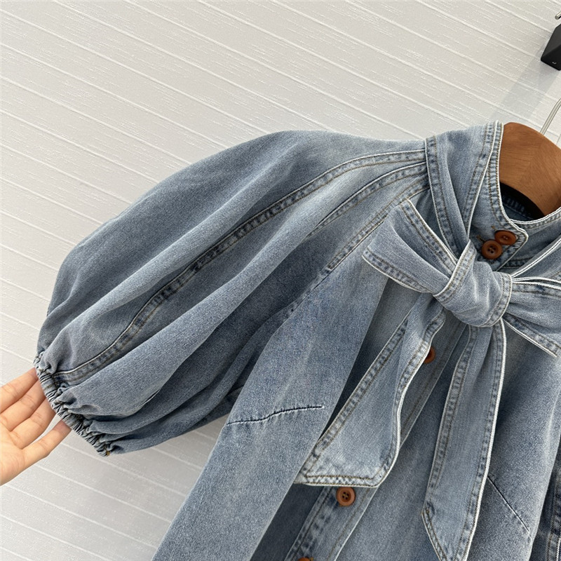 Zimm tie bow stand collar denim shirt replica clothes
