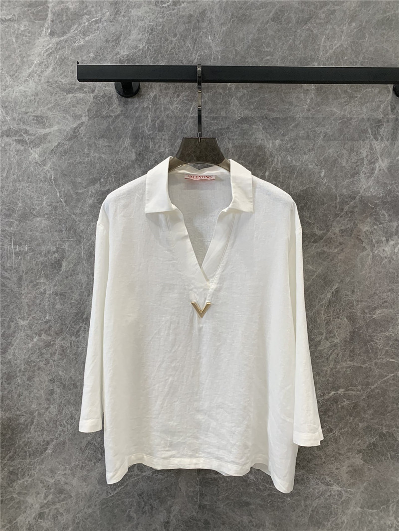 Va1e*ntin0 cotton and linen v-neck shirt cheap replica designer clothes
