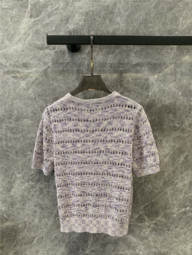 Ch**el all-match hollow short-sleeved knitted top replica clothes
