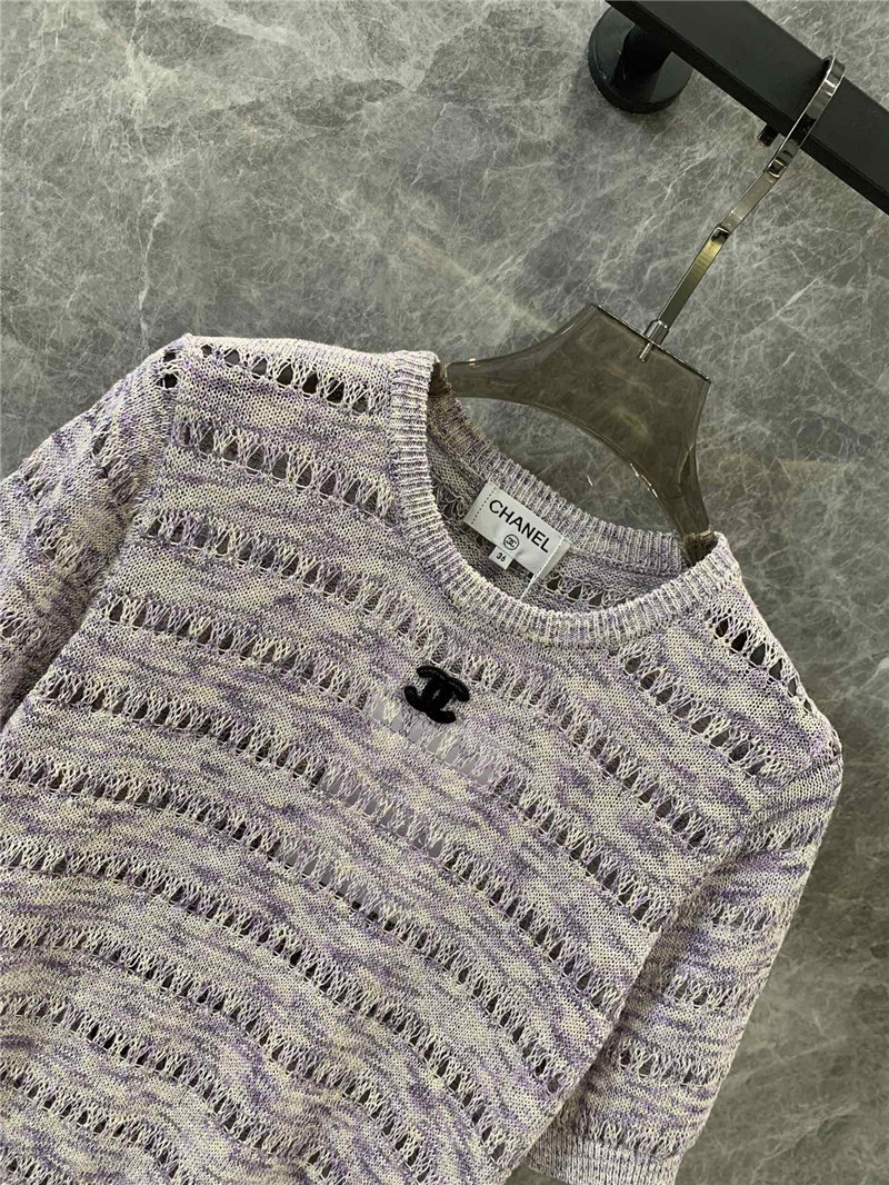 Ch**el all-match hollow short-sleeved knitted top replica clothes