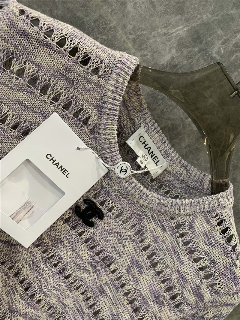 Ch**el all-match hollow short-sleeved knitted top replica clothes
