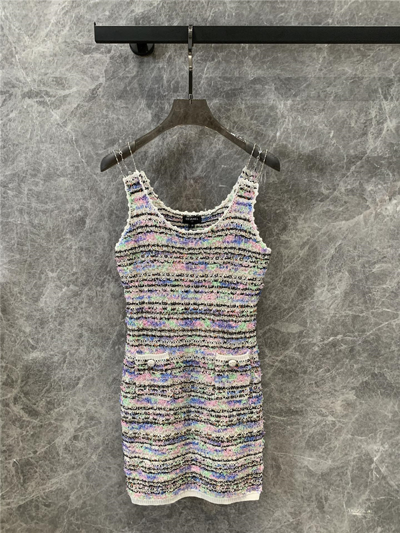 Ch**el colorful striped knitted vest dress replica clothes