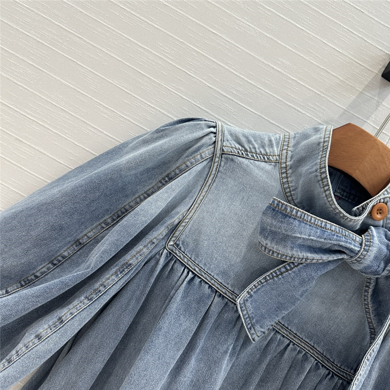 zimm tie bow stand collar denim dress replica designer clothes