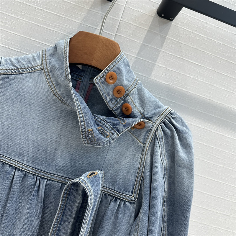 zimm tie bow stand collar denim dress replica designer clothes