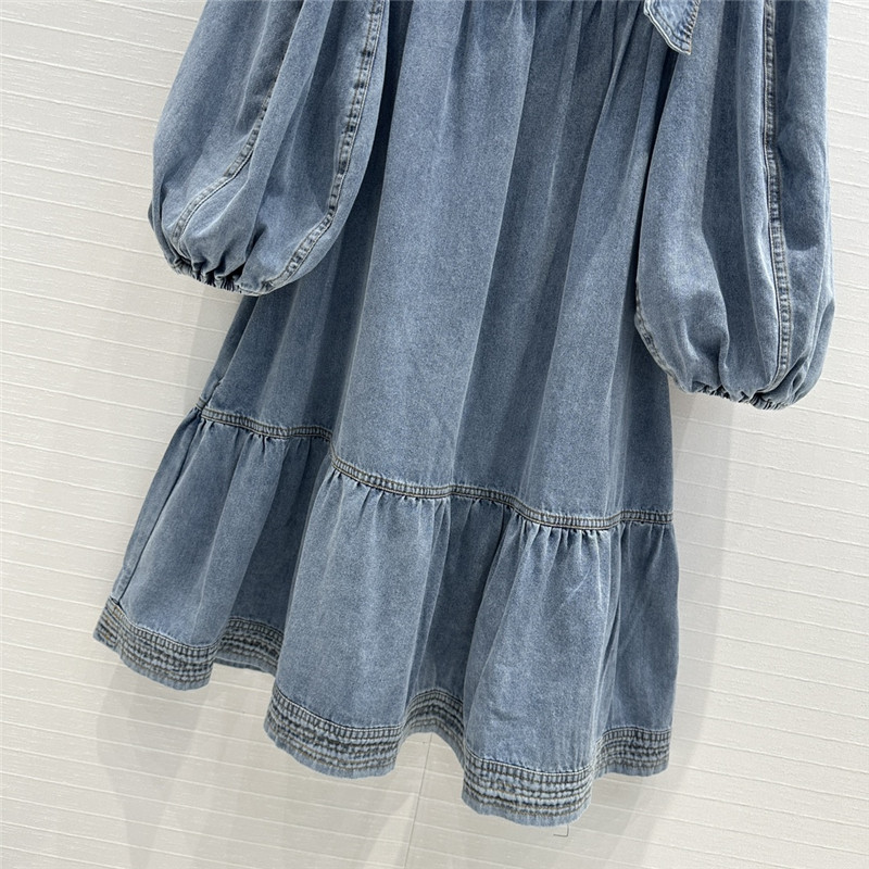 zimm tie bow stand collar denim dress replica designer clothes