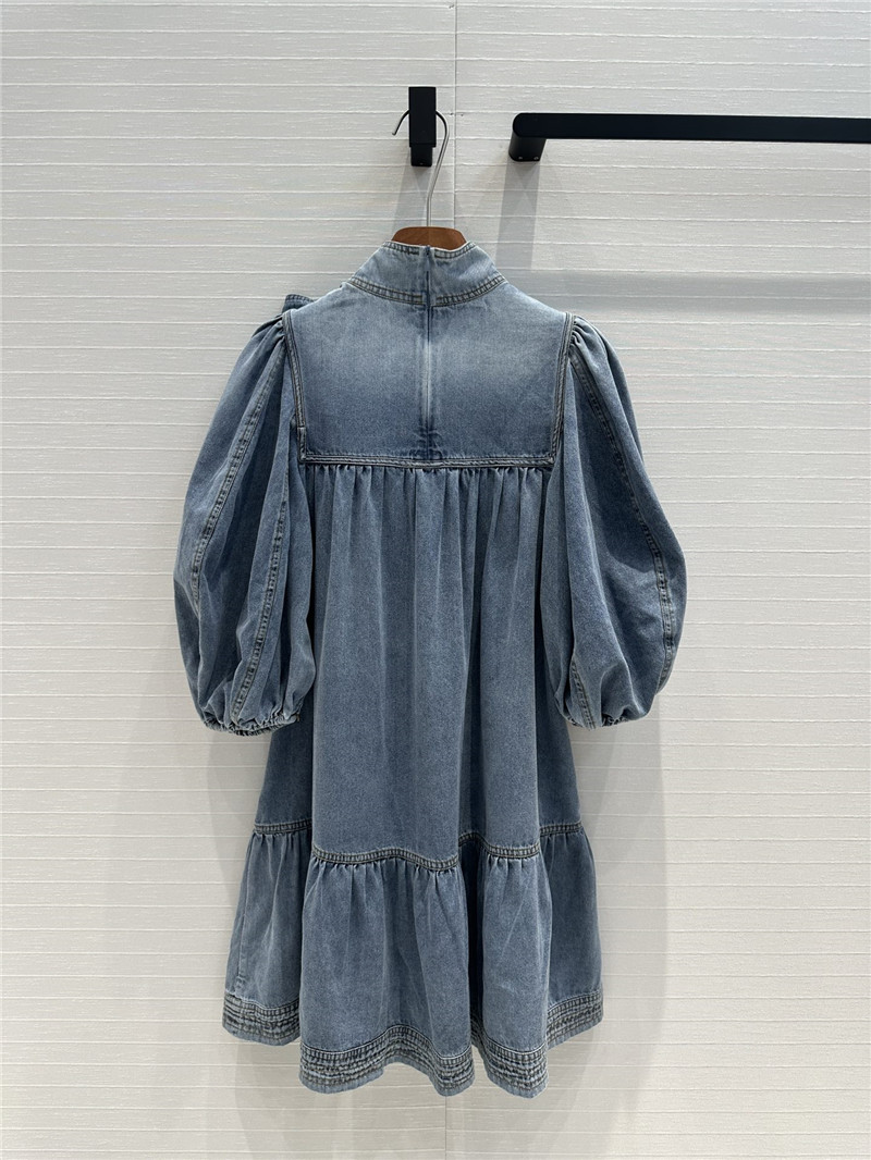 zimm tie bow stand collar denim dress replica designer clothes