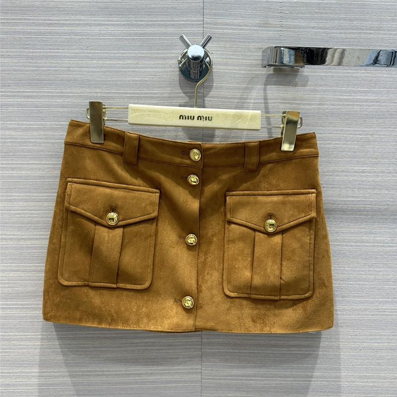 M1um1u retro golden brown suede mini skirt