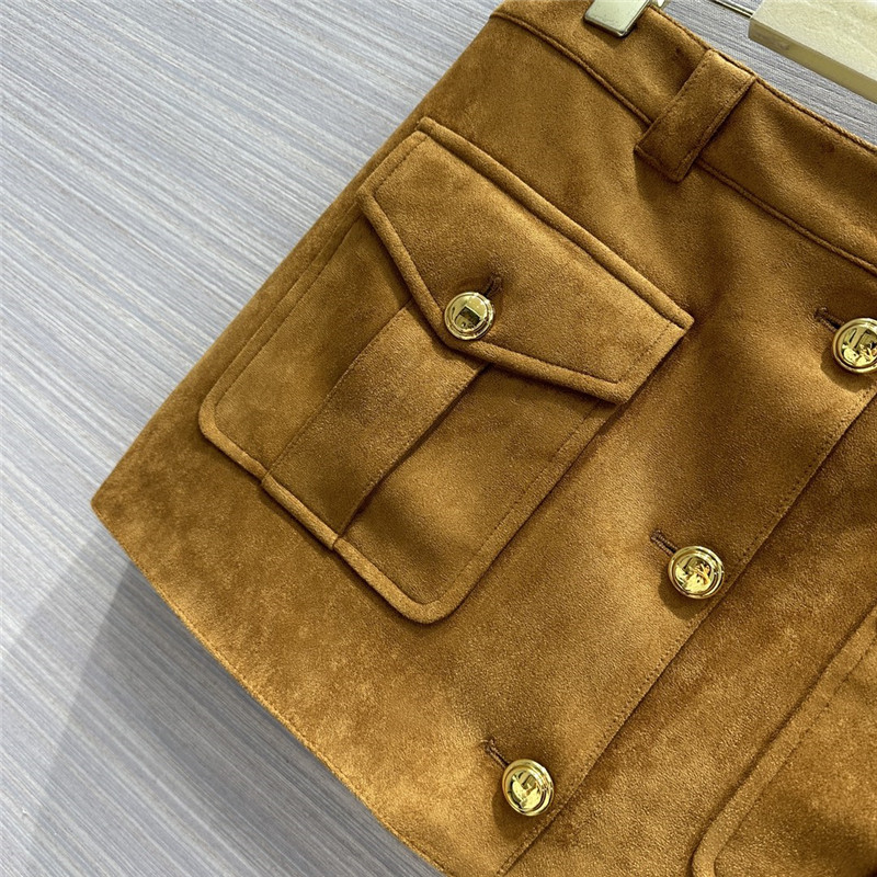 M1um1u retro golden brown suede mini skirt