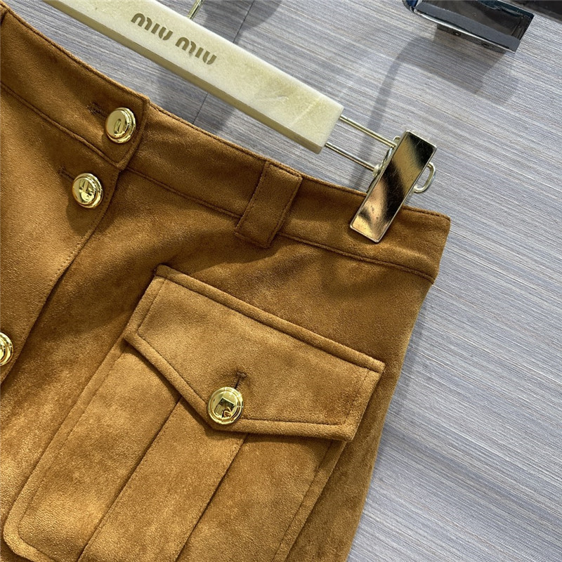 M1um1u retro golden brown suede mini skirt