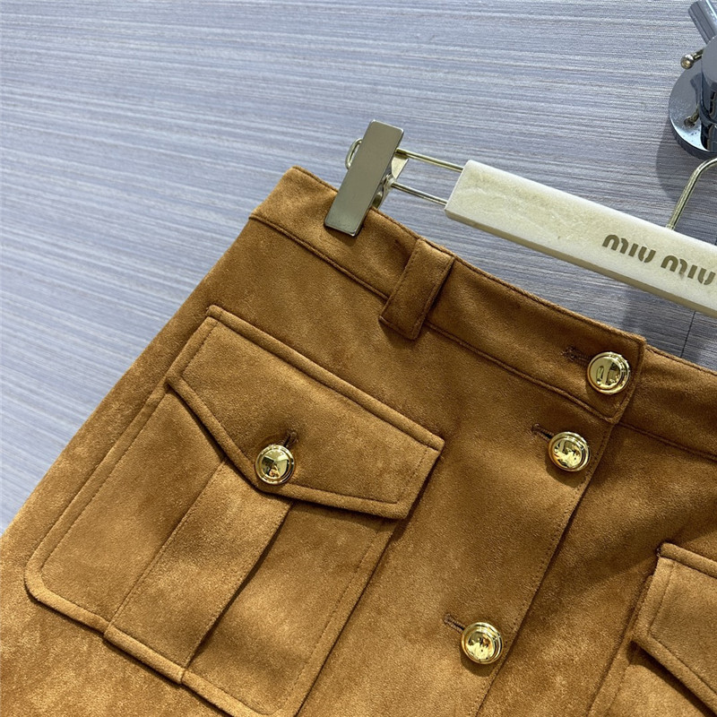 M1um1u retro golden brown suede mini skirt