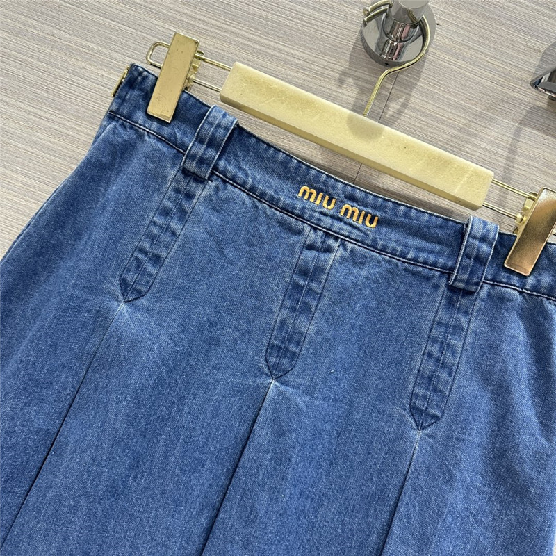 M1um1u denim low waist pleated midi skirt replica clothes