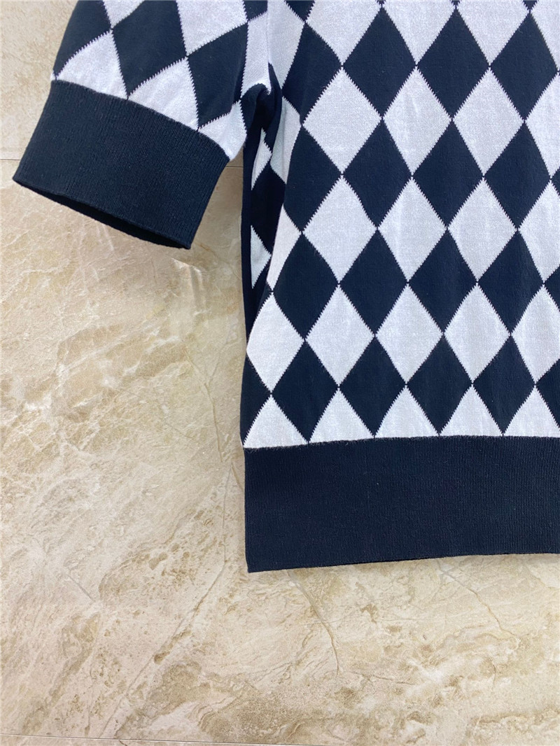 Balmain plaid knitted short-sleeved replicas clothes