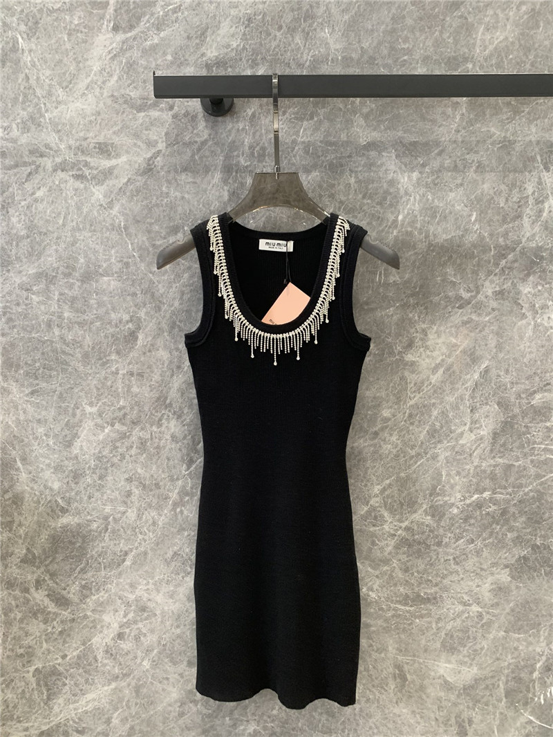 M1um1u tassel rhinestone collar knitted vest dress replica clothes