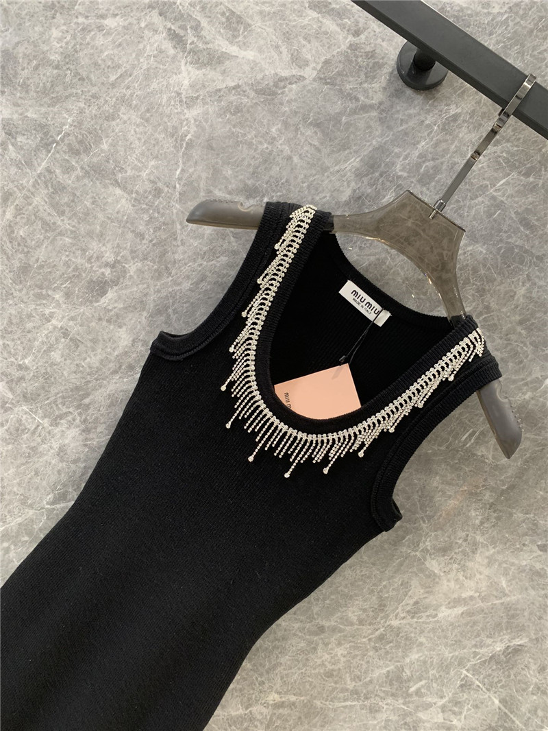 M1um1u tassel rhinestone collar knitted vest dress replica clothes