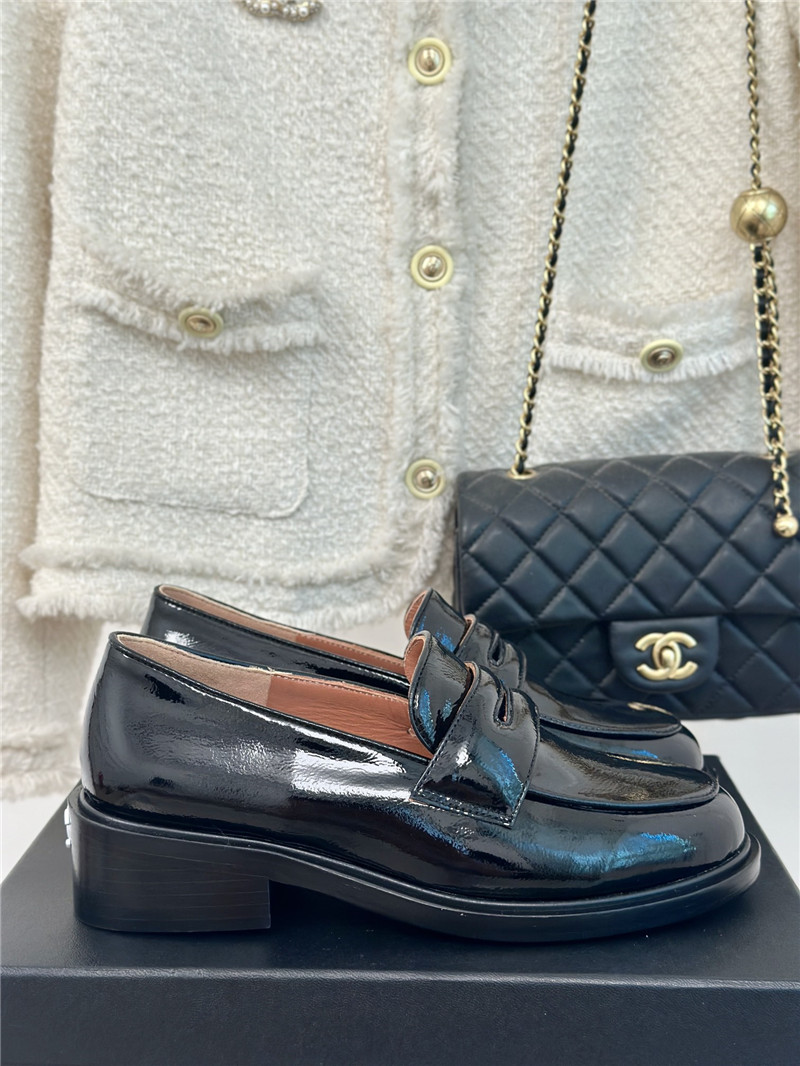 Ch**el white patent leather loafers