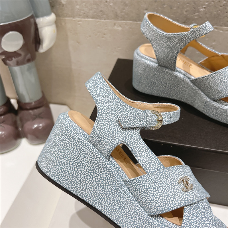 Ch**el open toe platform blue suede sandals