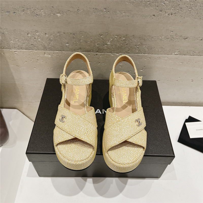 Ch**el open toe platform beige suede sandals