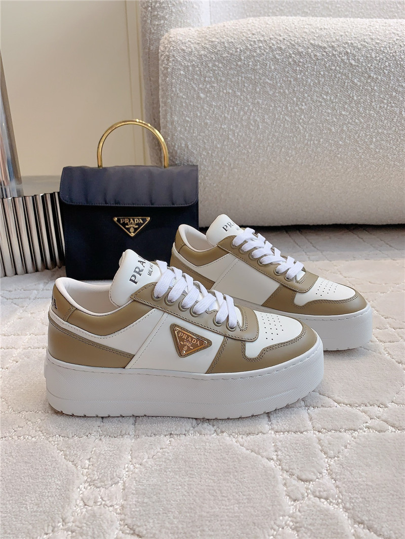 Pra*a triangle-logo brown lace-up sneakers