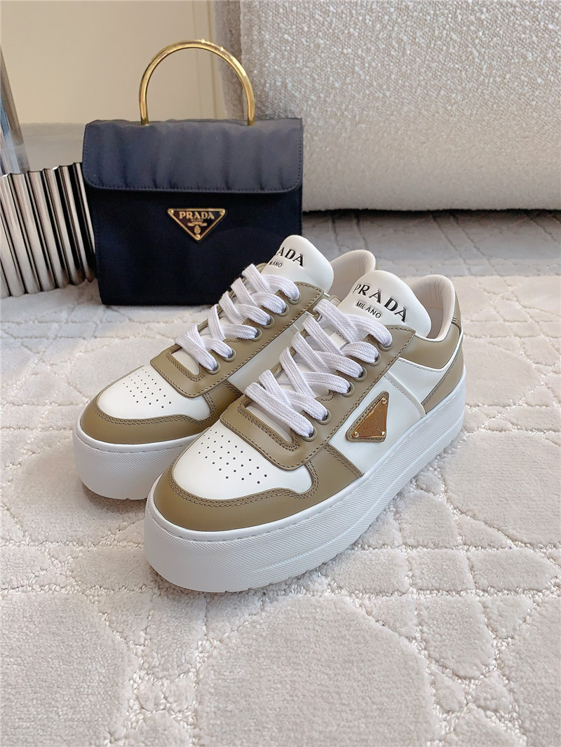 Pra*a triangle-logo brown lace-up sneakers