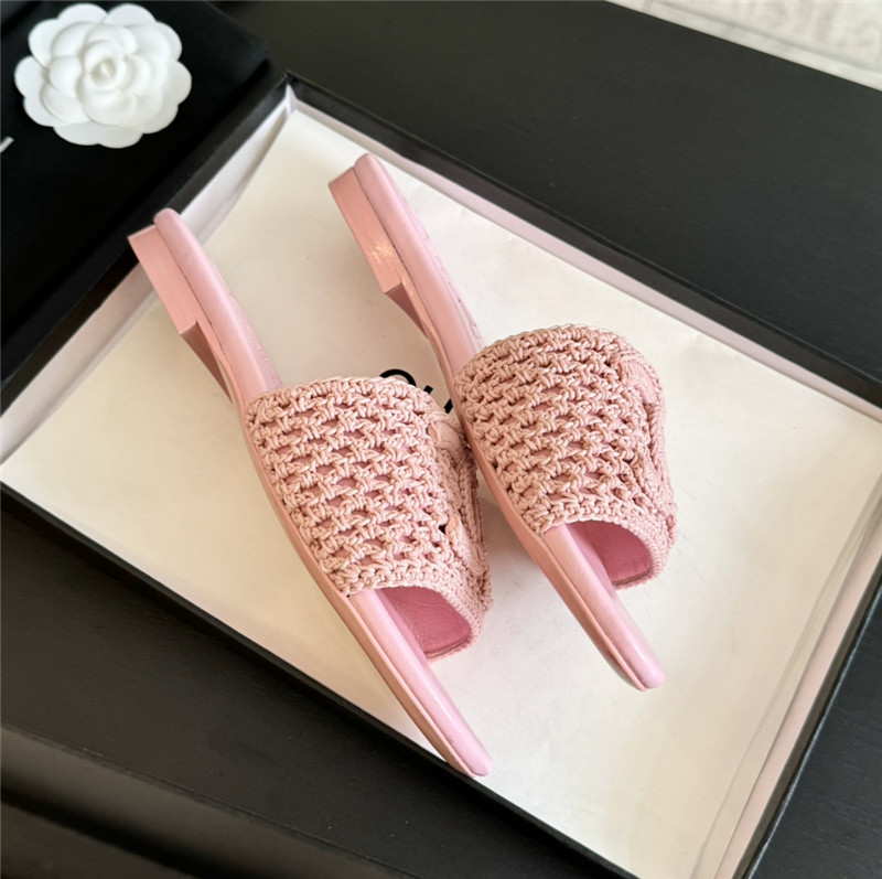 Ch**el logo pink tweed leather flat slides