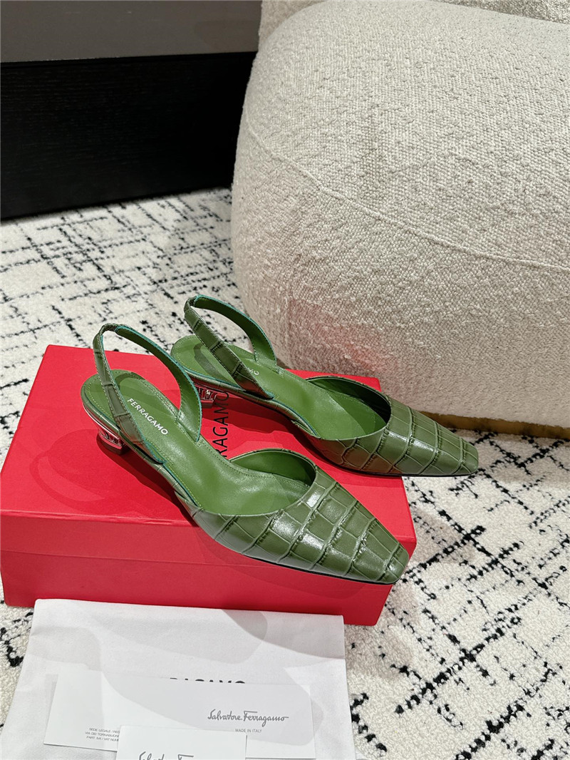 Ferragamo 40mm Cage Heel Slingback Pumps in Green