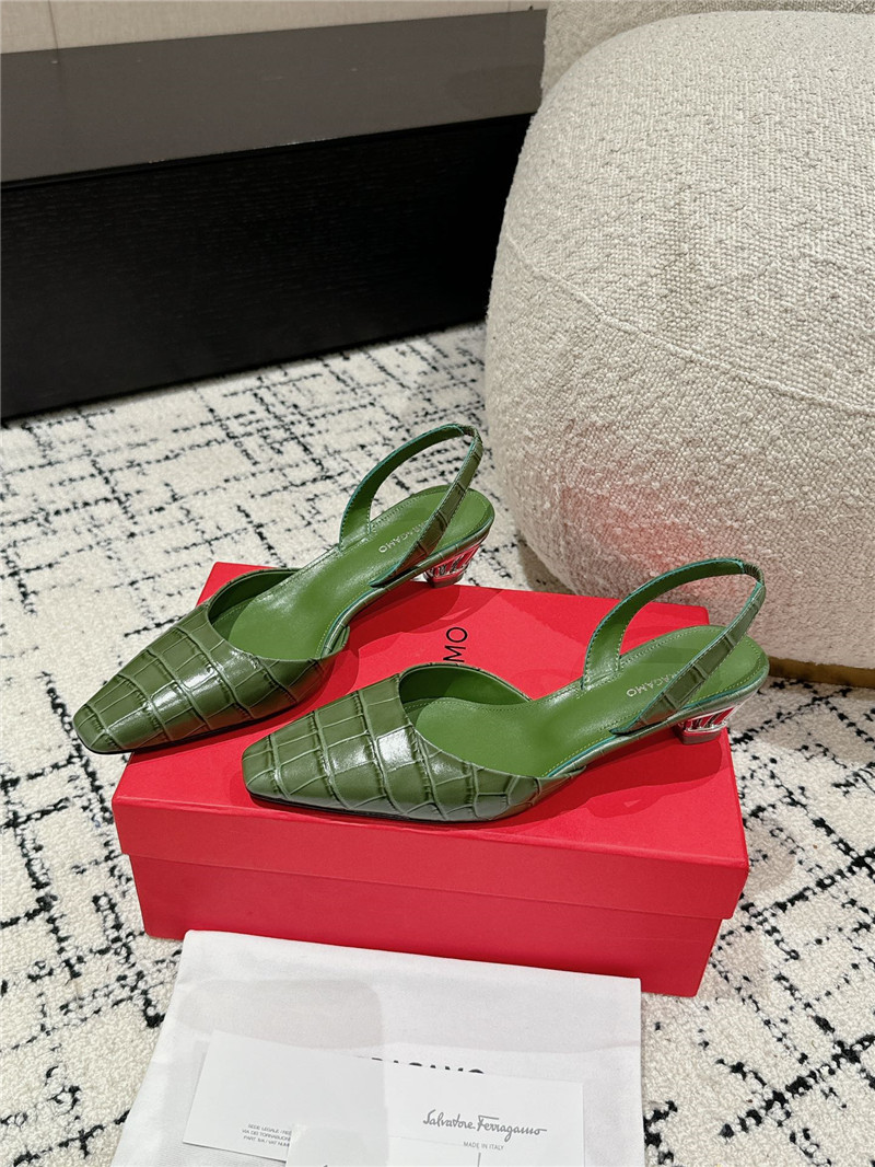 Ferragamo 40mm Cage Heel Slingback Pumps in Green