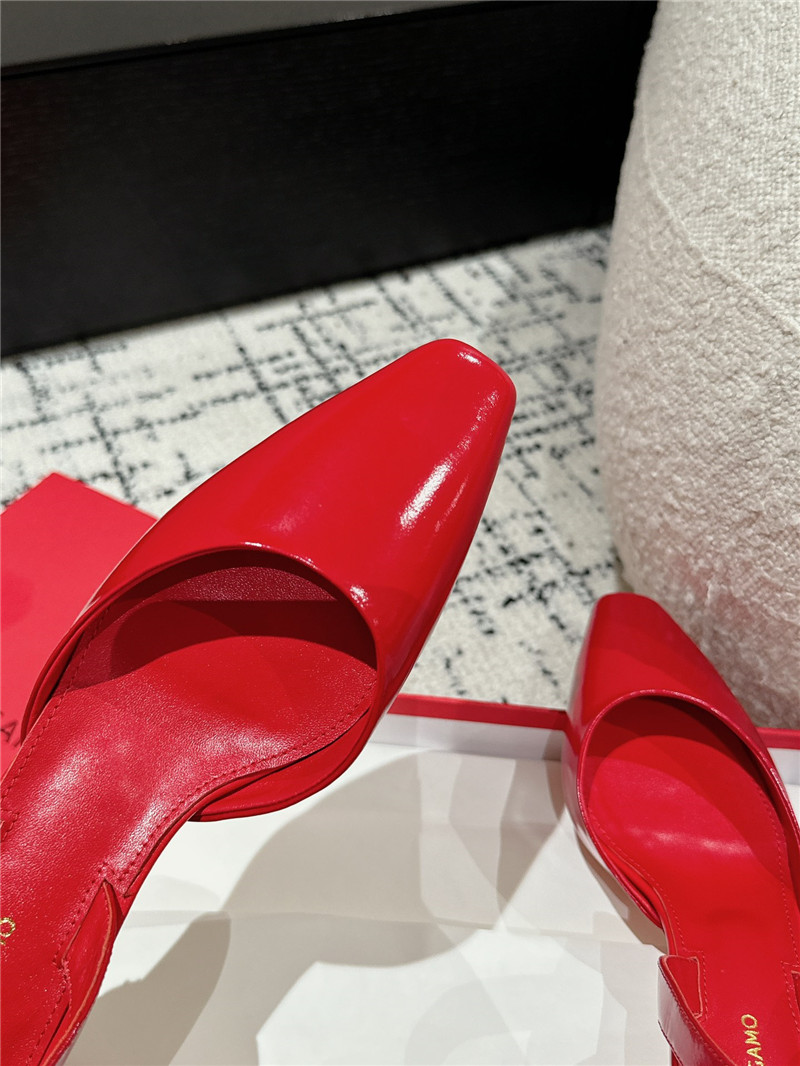 Ferragamo Cage Slingback Leather Pumps in Red