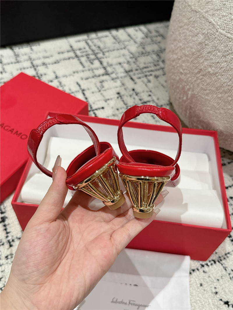 Ferragamo Cage Slingback Leather Pumps in Red