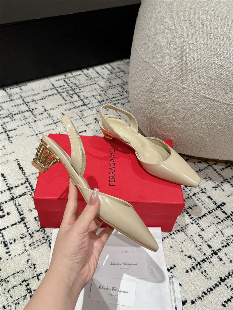 Ferragamo Cage Slingback Leather Pumps Beige