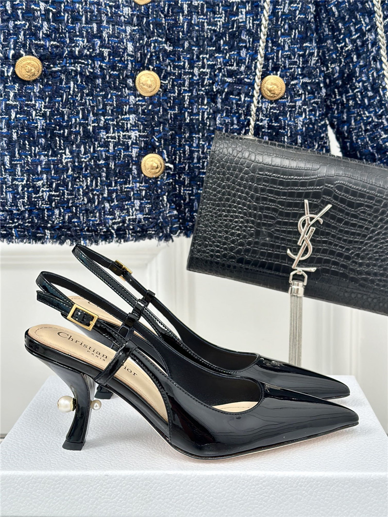 chr1st1an D10r black patent leather slingback pumps