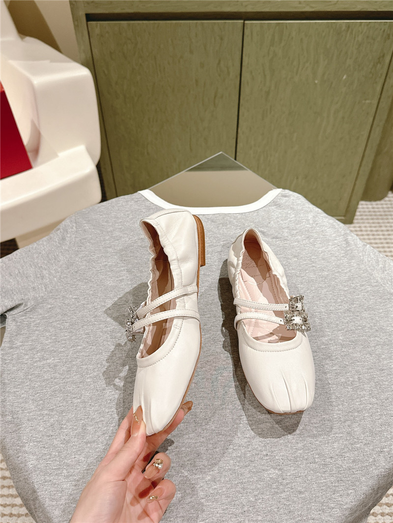 Roger Vivier Strass Leather Ballerina Flats