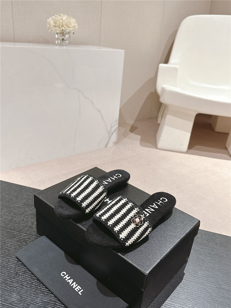 Ch**el black woven mules flat slides
