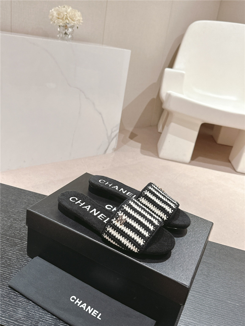 Ch**el black woven mules flat slides